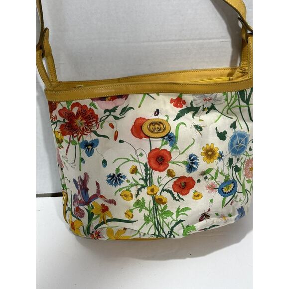 Gucci Flora Canvas Vintage White Yellow Bag Purse Crossbody Floral Japan READ*** - Picture 3 of 16